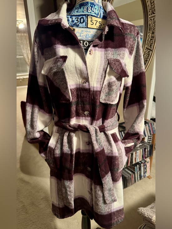 Ashley By 26 International Jackets & Blazers - Ashley By 26 International Purple and Cream Plaid Outerwear Flannel